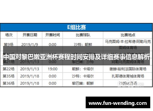 中国对黎巴嫩亚洲杯赛程时间安排及详细赛事信息解析